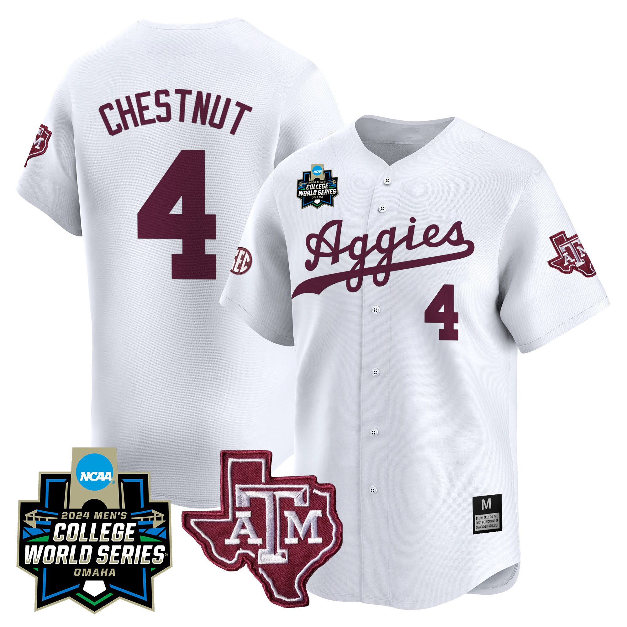 Men Texas A&M Aggies #4 Chestnut White 2024 College World Series Vapor Premier Limited NCAA Jersey->indianapolis colts->NFL Jersey